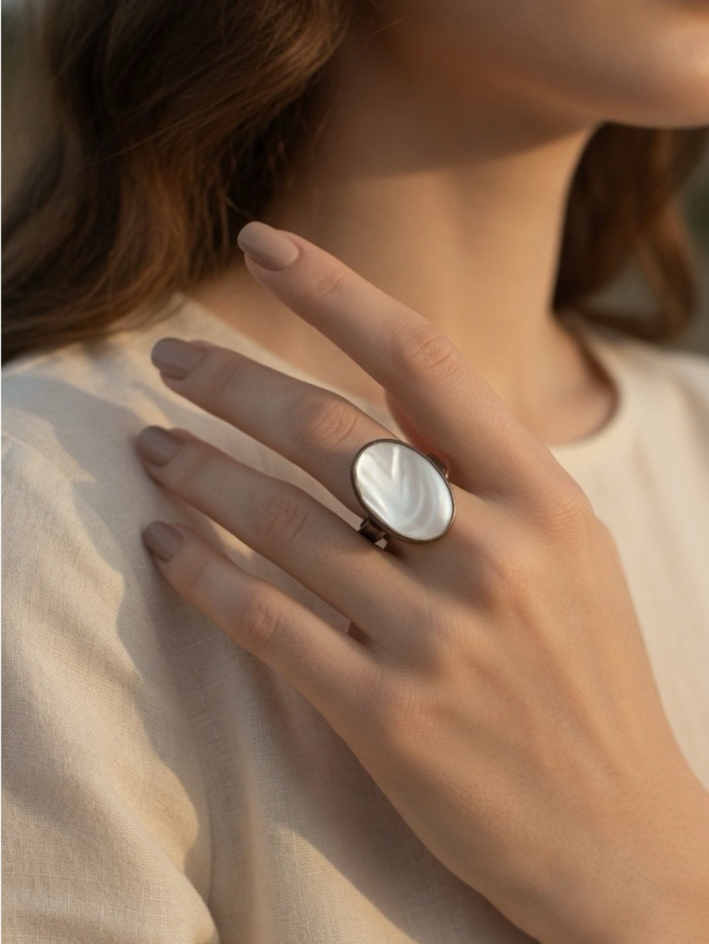 Moonstone Opalite Opal Gemstone Sterling Silver Ring Whimsical Size 6.5